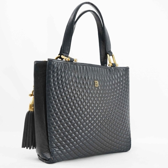 Bally Quilted Leather Tote Bag with Tassel Black Women's ( EUC ) - Picture 2 of 15